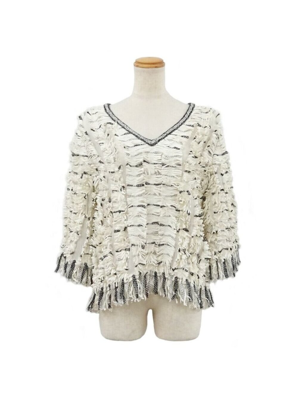 Chanel T-Shirt Top Mesh Fringe 36 Beige Cotton Viscose